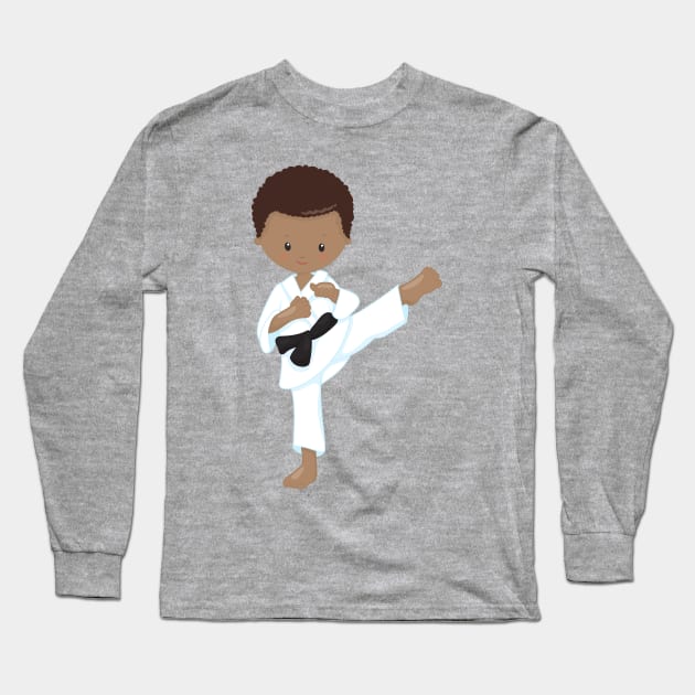 African American Boy, Karate Boy, Black Belt, Kata Long Sleeve T-Shirt by Jelena Dunčević